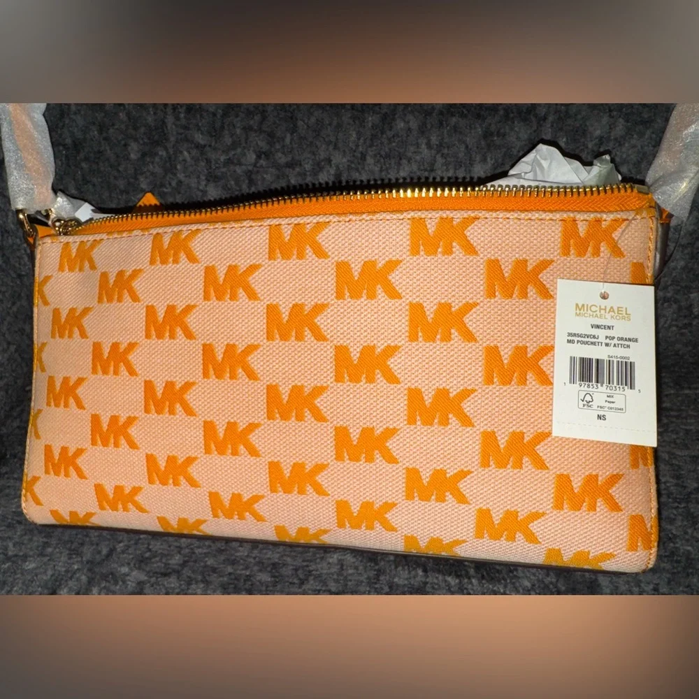 Michael Kors Orange Pop Vincent Purse with Card Case & MK Logo NWT